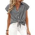 thumbnail image 1 of YUGYXL Womens Short Sleeve Shirts Plaid Button Down Blouse Dressy Casual Summer Spring Business Gingham Work Tops Black Tops L, 1 of 6