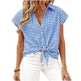thumbnail image 1 of YUGYXL Womens Short Sleeve Shirts Plaid Button Down Blouse Dressy Casual Summer Spring Business Gingham Work Tops Light Blue Tops M, 1 of 6