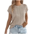 thumbnail image 1 of YUGYXL Womens Short Sleeve Sweater Casual Basic Crew Neck Loose Fit Knit Pullover Tops Spring Summer Lightweight Blouses Khaki L, 1 of 8