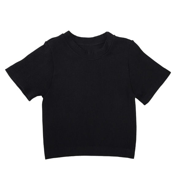 YUGYXL Womens Short Sleeve T Shirts Buttery Soft Summer Crop Tops Slim Fit Y2k Basic Tees for Workout Black Top S