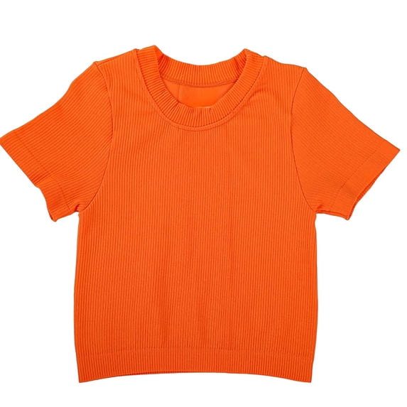 YUGYXL Womens Short Sleeve T Shirts Buttery Soft Summer Crop Tops Slim Fit Y2k Basic Tees for Workout Orange Top S