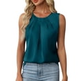 thumbnail image 1 of YUGYXL Womens Silk Satin Tank Tops Crew Neck Pleated Camisole Sleeveless Business Work Blouse Dressy Casual Summer Shirt Blue XL, 1 of 7