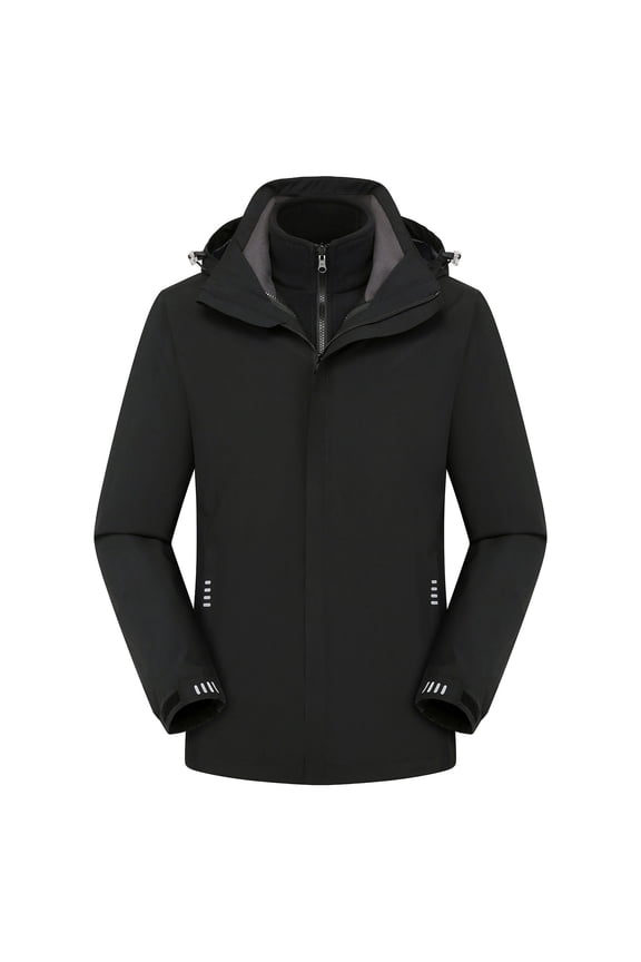 Womens Ski Jackets Casual Thermal 3-in-1 Hood Windbreaker Winter Plus Size Detachable Outerwear Snow Outdoor Windproof Coats Today Black,XXL
