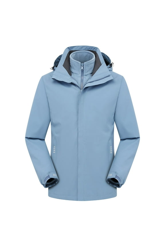 Womens Ski Jackets Casual Thermal 3-in-1 Hood Windbreaker Winter Plus Size Detachable Outerwear Snow Outdoor Windproof Coats Gift for Wife Light Blue,XL
