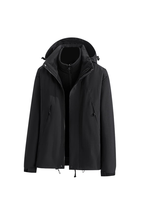 Womens Ski Jackets Winter Thermal 3-in-1 Hood Windbreaker Plus Size Heavy Weight Outerwear Casual Color Block Outdoor Windproof Coats Black,S