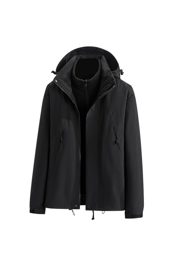 Womens Ski Jackets Winter Thermal 3-in-1 Hood Windbreaker Plus Size Heavy Weight Outerwear Casual Color Block Outdoor Windproof Coats Today Sales Black,XL