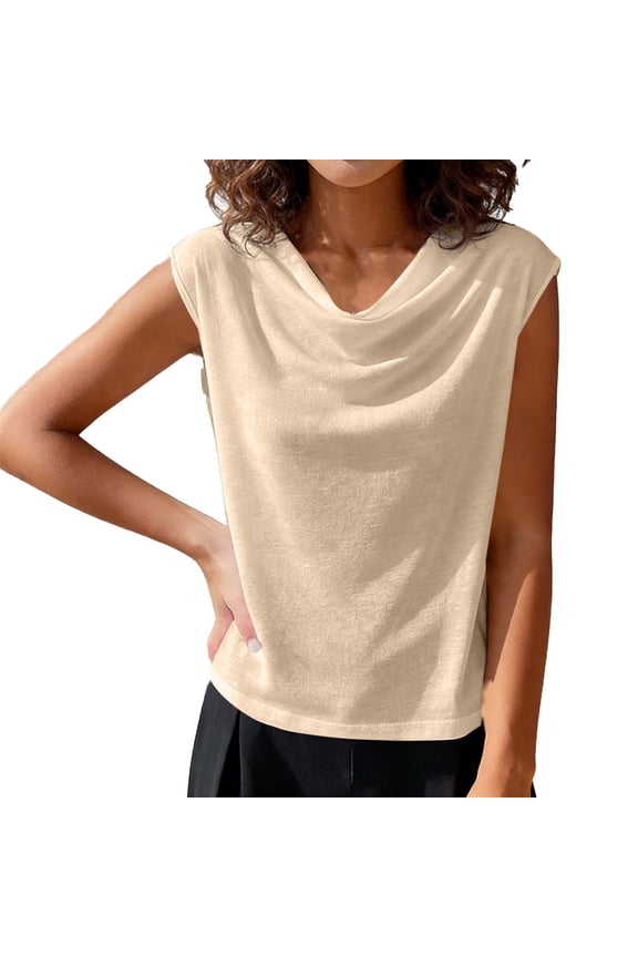 Womens Sleeveless Cowl Neck Tank Top Casual Loose Fit Shirt Elegant Tank Blouse Simple Basic Everyday Summer Shirt Beige M