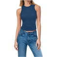 thumbnail image 1 of YUGYXL Womens Sleeveless High Neck Tank Tops Fashion Summer Casual Basic Slim Fit Ribbed Knit Racerback Top Shirt Clothes Blue M, 1 of 8