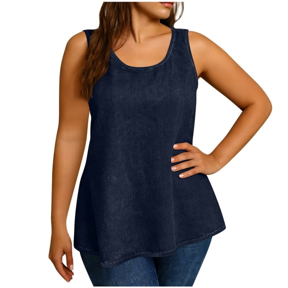 YUGYXL Womens Sleeveless Tunic Tops Scoop Neck Flowy Loose Fit Tank Shirt Casual Summer Vacation Beach Blouse Lightweight Dark Blue XL