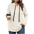 thumbnail image 1 of YUGYXL Womens Soft Ribbed Knit Hoodie Sweaters Drawstring Long Sleeve Pullover Shirts Lightweight Cozy Fall Hooded Tops Beige S, 1 of 5