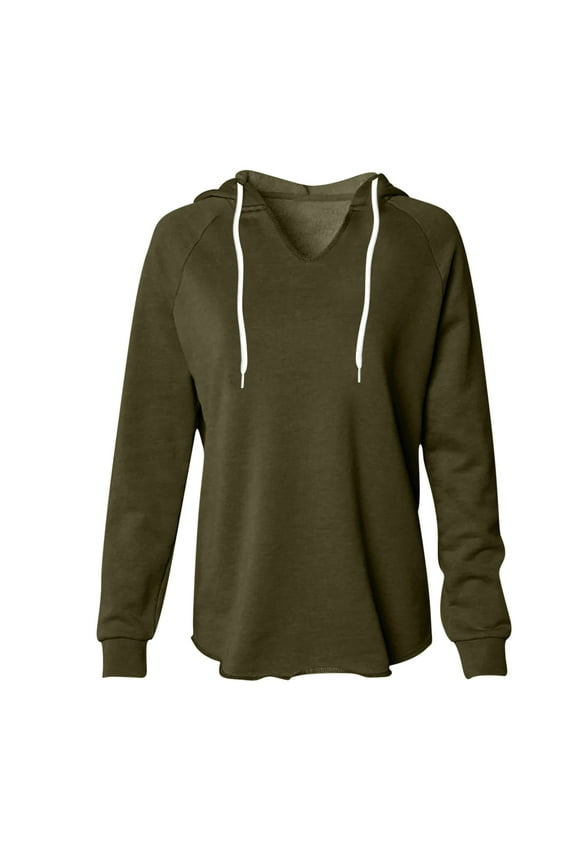 Womens Solid Color Long Sleeve Hooded Fall Winter Drawstring V Neck Comfy Hoodies Fashion Casual Sweatshirts Army Green XXL