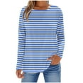 thumbnail image 1 of YUGYXL Womens Striped Long Sleeve Shirt Boat Neck Tops Loose Fit Tshirt Holiday Blouse Light Blue XXL, 1 of 5