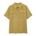 thumbnail image 1 of YUGYXL Womens Summer Cotton Linen Shirts Trendy Lapel Button Down Plus Size Tees Casual Double Pockets Short Sleeve Top Loose Solid Office Professional Clothes Unisex, 1 of 9