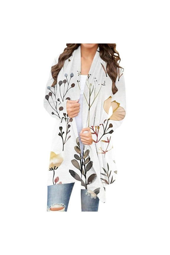 Womens Sweaters Cardigan Cozy Lightweight Long Sleeve Shawls Floral Printed Boho Open Front Cardigans Casual Breathable Knitwear Gift for Children