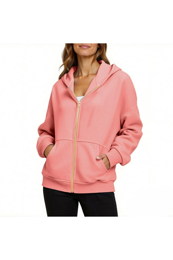 Womens Sweatshirt Zip Up Hoodie Gold Zipper Comfy Cool Hoodies Fall Fashion Casual Jackets with Pocket Watermelon Red XXL
