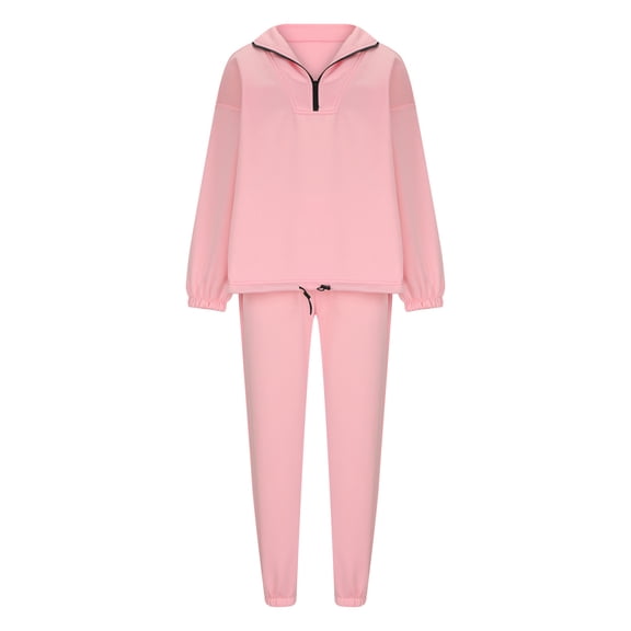 YUGYXL Womens Sweatsuit 2 Piece Outfits Fall Winter Fleece Half Zip Sweatshirts and Sweatpants Joggers Set Pink XL