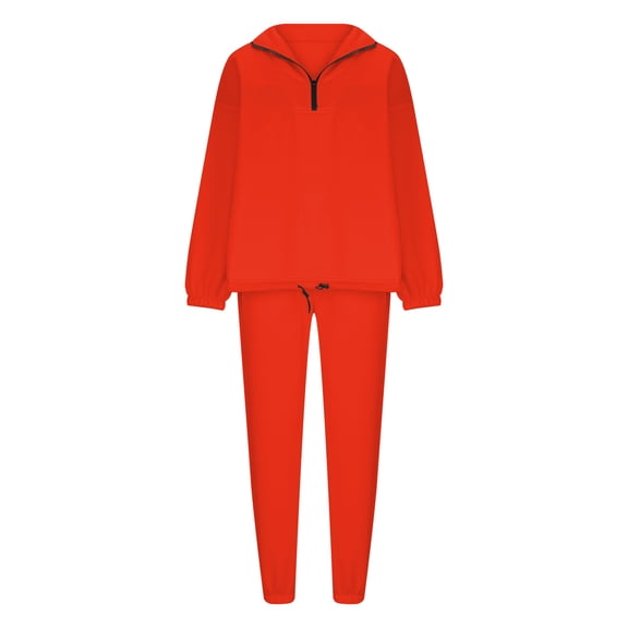 YUGYXL Womens Sweatsuit 2 Piece Outfits Fall Winter Fleece Half Zip Sweatshirts and Sweatpants Joggers Set Red XL