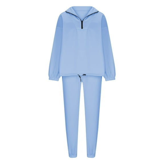 YUGYXL Womens Sweatsuit 2 Piece Outfits Fall Winter Fleece Half Zip Sweatshirts and Sweatpants Joggers Set Sky Blue XL