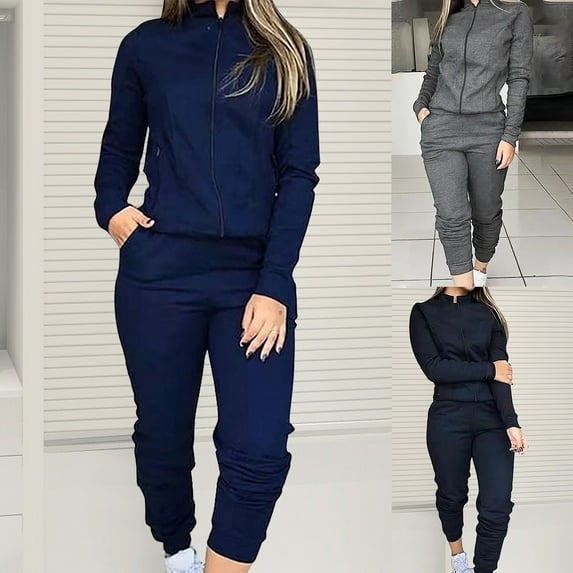 YUGYXL Womens Sweatsuits 2 Piece Casual Tracksuit Sets Full Zip Slim Fit Sweatshirt Jacket And Sweatpants Leisure Jogger Outfits Gift for Girlfrind Black,L