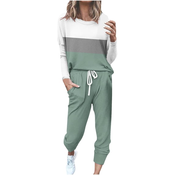 YUGYXL Womens Sweatsuits 2 Piece Set Tracksuit Casual Crewneck Long Sleeve Pullover Tops and Sweatpants Outfits Lounge Sets Mint Green M