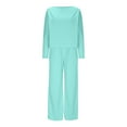 thumbnail image 1 of YUGYXL Womens Sweatsuits Sets Long Sleeve Crewneck Top Wide Leg Pants Two Piece Outfits Mint Green XL, 1 of 7