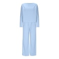 thumbnail image 1 of YUGYXL Womens Sweatsuits Sets Long Sleeve Crewneck Top Wide Leg Pants Two Piece Outfits Sky Blue XXL, 1 of 7