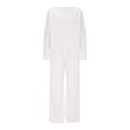 thumbnail image 1 of YUGYXL Womens Sweatsuits Sets Long Sleeve Crewneck Top Wide Leg Pants Two Piece Outfits White XL, 1 of 7
