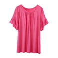 thumbnail image 1 of YUGYXL Womens T Shirts Ruffle Short Sleeve Crew Neck Loose Casual Summer Tops Pleated Front Comfy Soft Summer Clothing Hot Pink Tops XL, 1 of 5