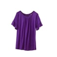 thumbnail image 1 of YUGYXL Womens T Shirts Ruffle Short Sleeve Crew Neck Loose Casual Summer Tops Pleated Front Comfy Soft Summer Clothing Purple Tops L, 1 of 5