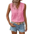 thumbnail image 1 of YUGYXL Womens Tank Top V Neck Lace Crochet Eyelet Tops Short Sleeve Casual Summer Shirts Blouses Pink S, 1 of 9