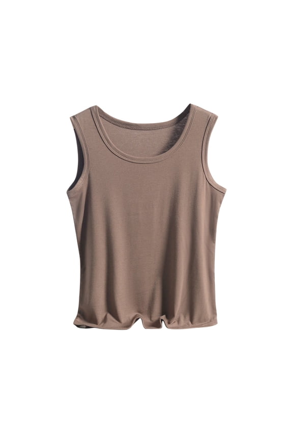 Womens Tank Tops Cotton Sleeveless Plus Size Square Round Neck Blouses Spring Summer Tee Shirts Basic Outfits Khaki XXL