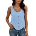 thumbnail image 1 of YUGYXL Womens Tank Tops Solid Button Crewneck Sleeveless Summer Tops Loose Fit Light Blue, 1 of 8