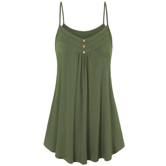 YUGYXL Womens Tank Tops Summer T Shirts Sleeveless Pleated Spaghetti Strap Camisole Casual Loose Long Tunic Blouses Army Green,4XL