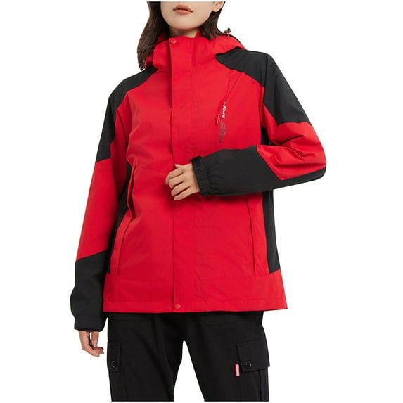 YUGYXL Womens Thick Jackets Winter Thermal 3-in-1 Hood Windbreaker Plus Size Heavy Weight Insulated Outerwear Casual Outdoor Windproof Coats 2025 Red,L