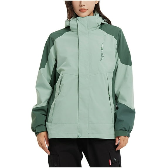 YUGYXL Womens Thick Jackets Winter Thermal 3-in-1 Hood Windbreaker Plus Size Heavy Weight Insulated Outerwear Casual Outdoor Windproof Coats Today 2025 Green,M