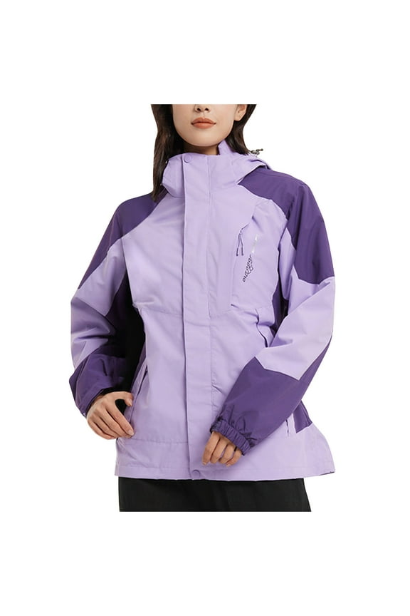 Womens Thick Jackets Winter Thermal 3-in-1 Hood Windbreaker Plus Size Heavy Weight Insulated Outerwear Casual Outdoor Windproof Coats Sale Purple,XL