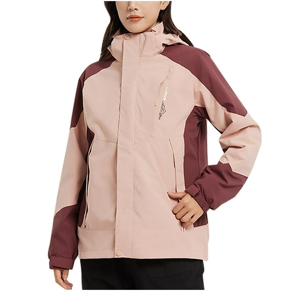 YUGYXL Womens Thick Jackets Winter Thermal 3-in-1 Hood Windbreaker Plus Size Heavy Weight Insulated Outerwear Casual Outdoor Windproof Coats Today Pink,L