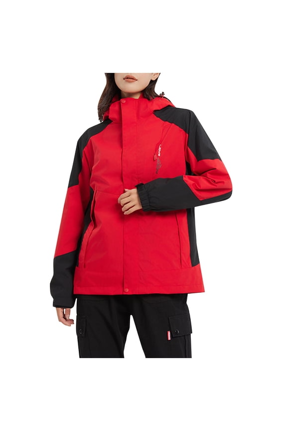 Womens Thick Jackets Winter Thermal 3-in-1 Hood Windbreaker Plus Size Heavy Weight Insulated Outerwear Casual Outdoor Windproof Coats Today Red,XXXL