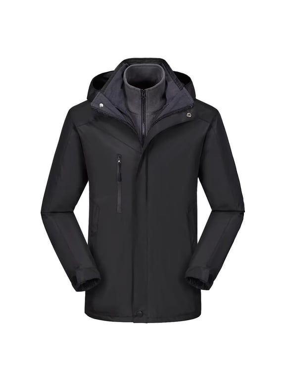 Womens Thick Jackets Winter Thermal 3-in-1 Windbreaker with Hooded Heavy Weight Insulated Waterproof Outerwear Braethable Outdoor Active Windproof Coats Sale Black,XXXL