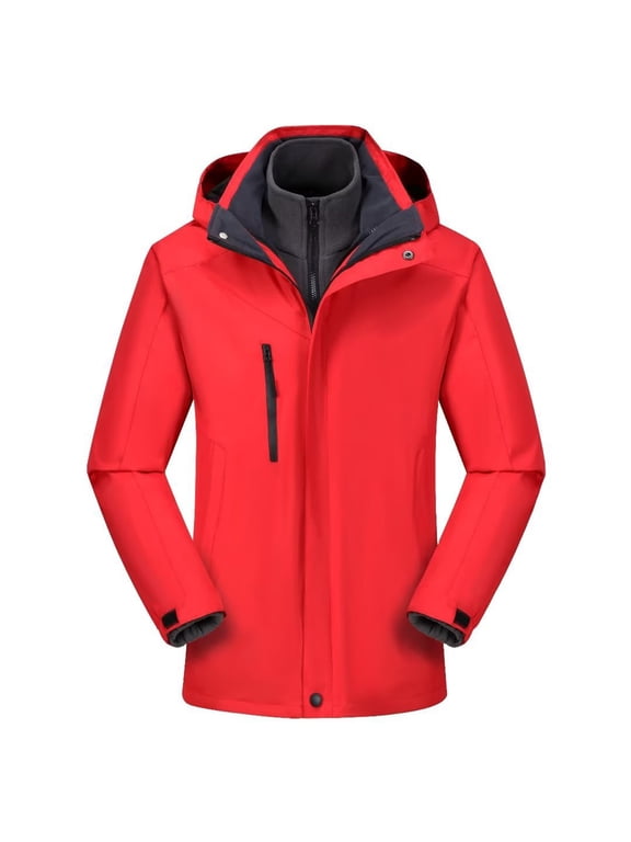 Womens Thick Jackets Winter Thermal 3-in-1 Windbreaker with Hooded Heavy Weight Insulated Waterproof Outerwear Braethable Outdoor Active Windproof Coats Today Only Red,M