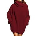 thumbnail image 1 of YUGYXL Womens Turtleneck Oversized Long Sweater Dressy Plus Size Tunic Pullover Knit Fall Dresses Wine L, 1 of 3