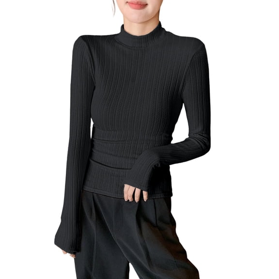 YUGYXL Womens Turtleneck Shirt Long Sleeve Layer Tops Basic Tees Soft Thermal Underwear Blouse Slim Fit Fashion Clothing Black L