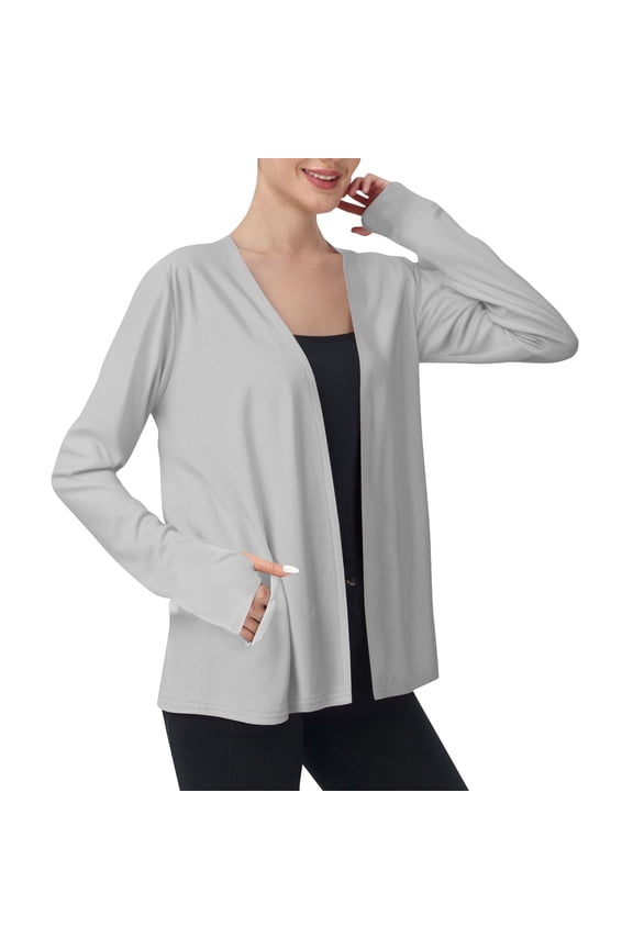Womens UPF 50+ Cardigan Cooling Sun Protection Jacket Long Sleeve Lightweight Open Front Beach Cover Up with Pockets Gray L