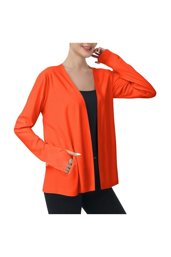 Womens UPF 50+ Cardigan Cooling Sun Protection Jacket Long Sleeve Lightweight Open Front Beach Cover Up with Pockets Orange S