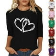 thumbnail image 1 of YUGYXL Womens Valentine's Day Shirts Trendy 3/4 Sleeve Heart Print Tshirts Funny Teen Girl's Valentine Round Neck BlousesGreen,XXL, 1 of 5