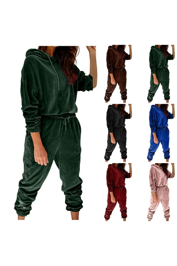 Womens Velour Sweatsuits 2 Piece Tracksuit Sets Drawstring Hoodie Sweatshirt Match Sweatpants Leisure Jogger Outfits Pink,S