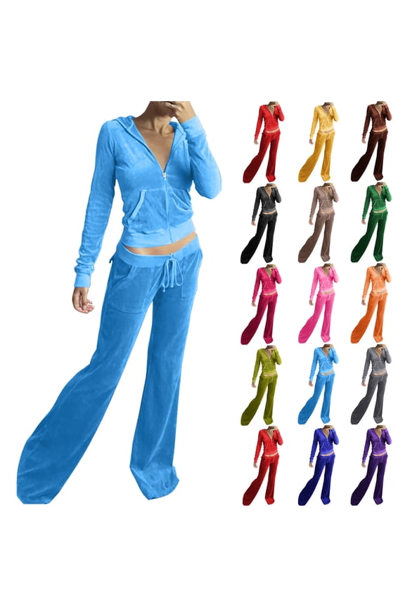 Womens Velour Sweatsuits 2 Piece Tracksuit Sets Full Zip Cropped Hoodie Sweatshirt Jacket Flares Pants Leisure Jogger Outfits Sale Purple,M