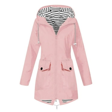 YUGYXL Womens Waterproof Jacket Plus Size Lightweight Hooded Windbreaker Slim Fit Windproof Raincoats Outdoor Mountain Travel Outerwear Today's Deals Pink,S
