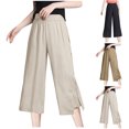 thumbnail image 1 of YUGYXL Womens Wide Leg Cropped Pants Casual Cotton Linen Pants 2025 Summer Stretch Waist Long Pants Homewear Beige XXL, 1 of 6