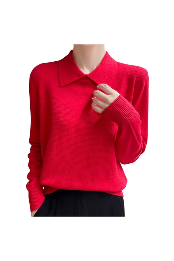 Womens Wool Sweater O-Neck Pullover Spring Autumn Long Sleeve Knitwear Slim Solid Color Bottoming Clothing Tops Red XL